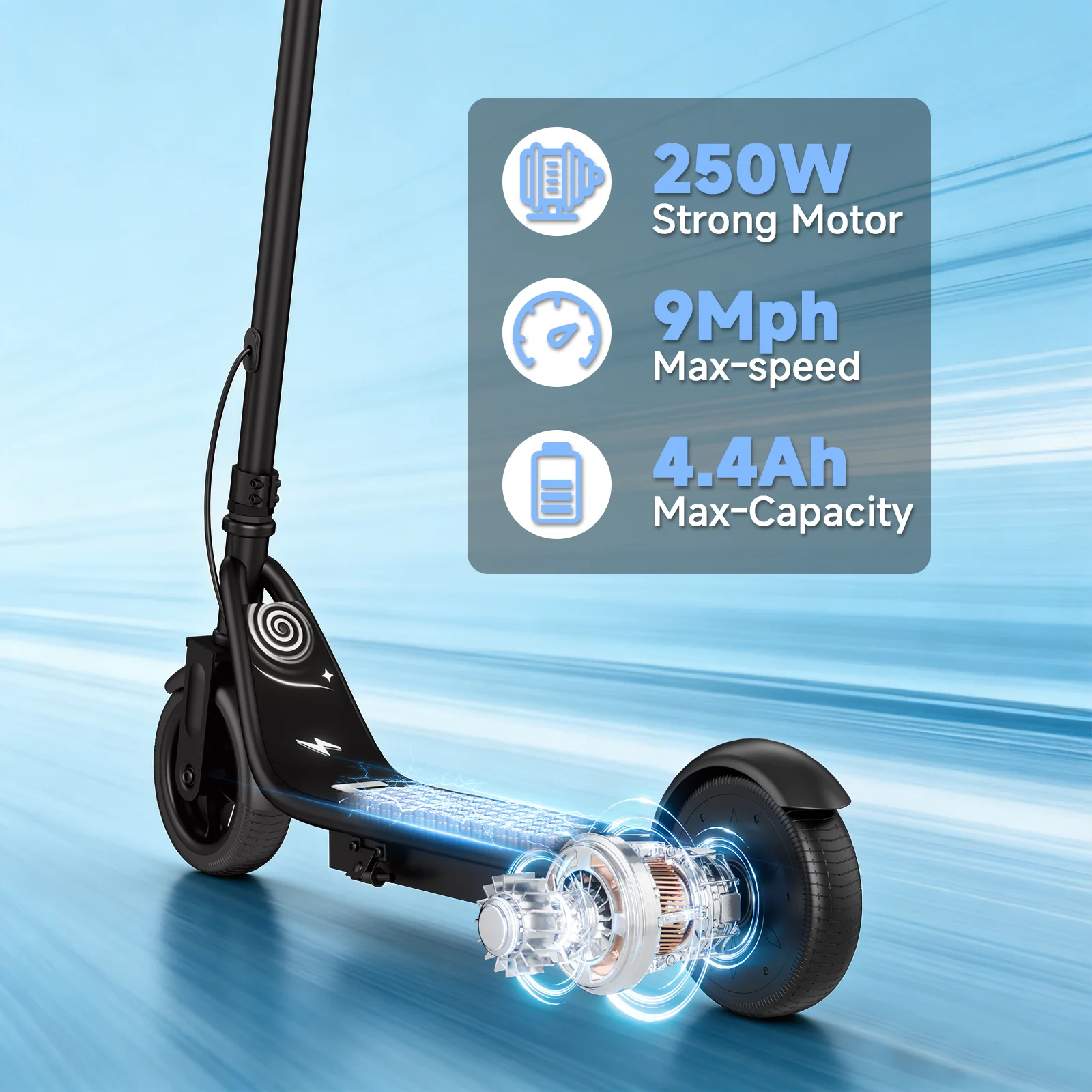 Electric Scooter for Kids – 250W Motor, 3/6/9MPH Three-Speed Modes, Up to 10-Mile Range & 6.5-Inch Tires for Safe Fun Riding 4