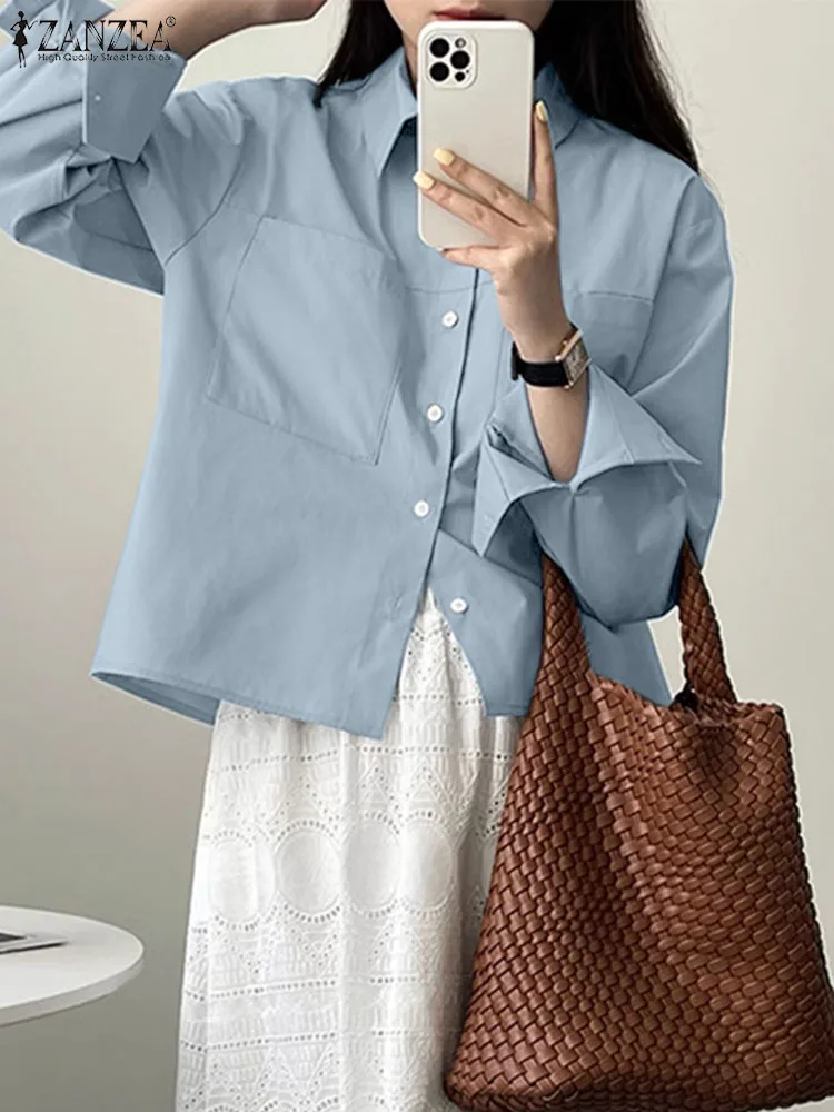 

ZANZEA Woman Vintage OL Shirt Female Long Sleeve Lapel Neck Blouse Casual Solid Bottons Chemise Elegant Blusas Mujer Oversized