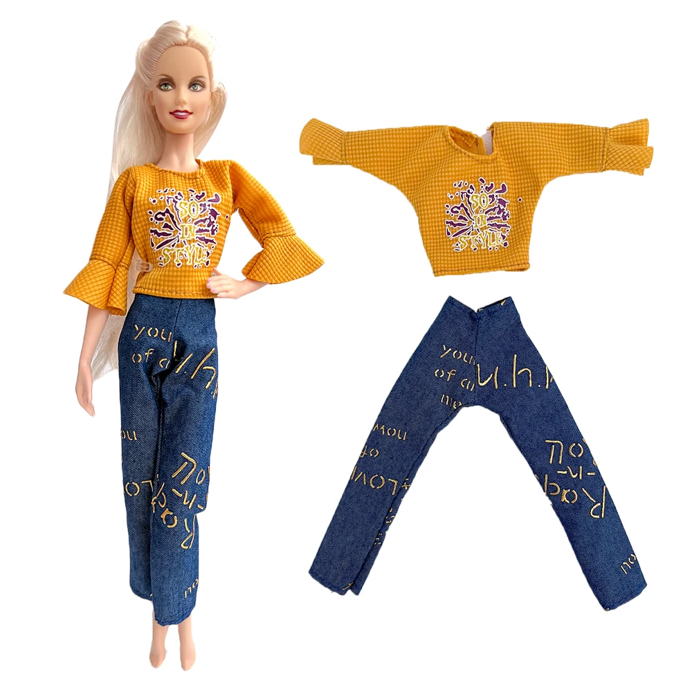 NK Official 1 Pcs Clothes for barbie Doll Fashion Yellow Shirt Denim Trouseres For  1/6 Doll Accessories Clothing BJD Doll Toys [puma]official puma fs denim