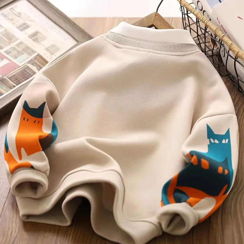 Boys Cartoon Hoodies New Big Children Collar Sports Top Kids Long Sleeved Sweatshirts Spring Autumn 6 8 10 12 14 Year