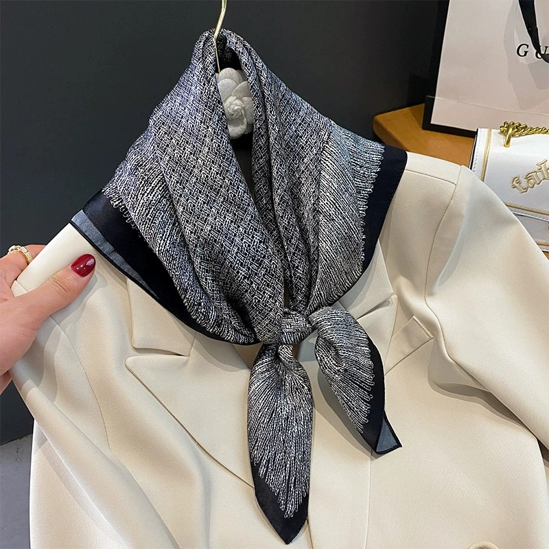 70X70CM Kerchief 2022 Fashion Silk Scarves New Lattice Print Shawls Four Seasons Square