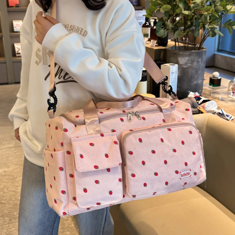 Kawaii Strawberry Travel Bag Large capacity fitness Bag Women Shoulder for Short Trip Luggage Clothes Storage Gym