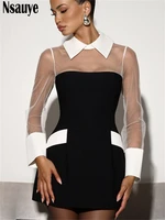 Nsauye Nouvelle Robe de Soirée Élégante et Sexy en Maille Transparente à Manches Longues pour Femme, Mini Robe Moulante pour Club de Nuit, Robe d'Automne 22 2