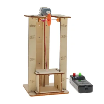 Handmade DIY Electric Remote Control Lift Elevator Wooden Model Kit Kids Education Toy Science School Projects Experiment