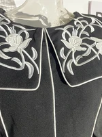 فستان بطيات للنساء ، ياقة بحار ، تطريز ، أكمام حياكة ، خصر أسود ، فساتين أنيقة ، مد جديد ، ربيع ، أو 13DB1112 1