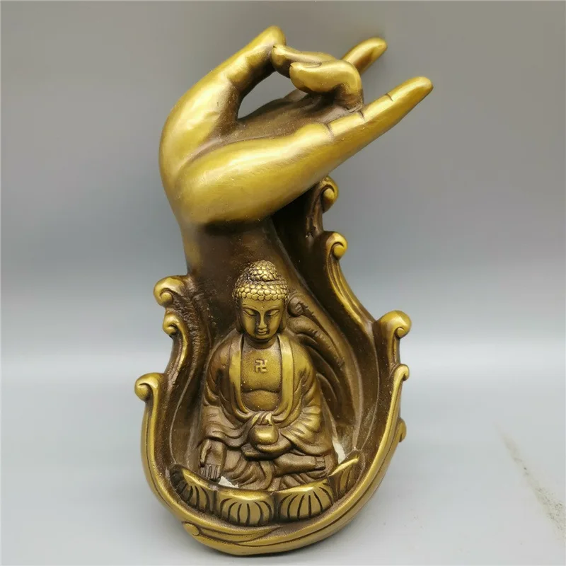 

Miscellaneous Antique Crafts Vintage Distressed Bronze Collection Brass Tathagata Buddha Hand Backflow Incense Home Decoration