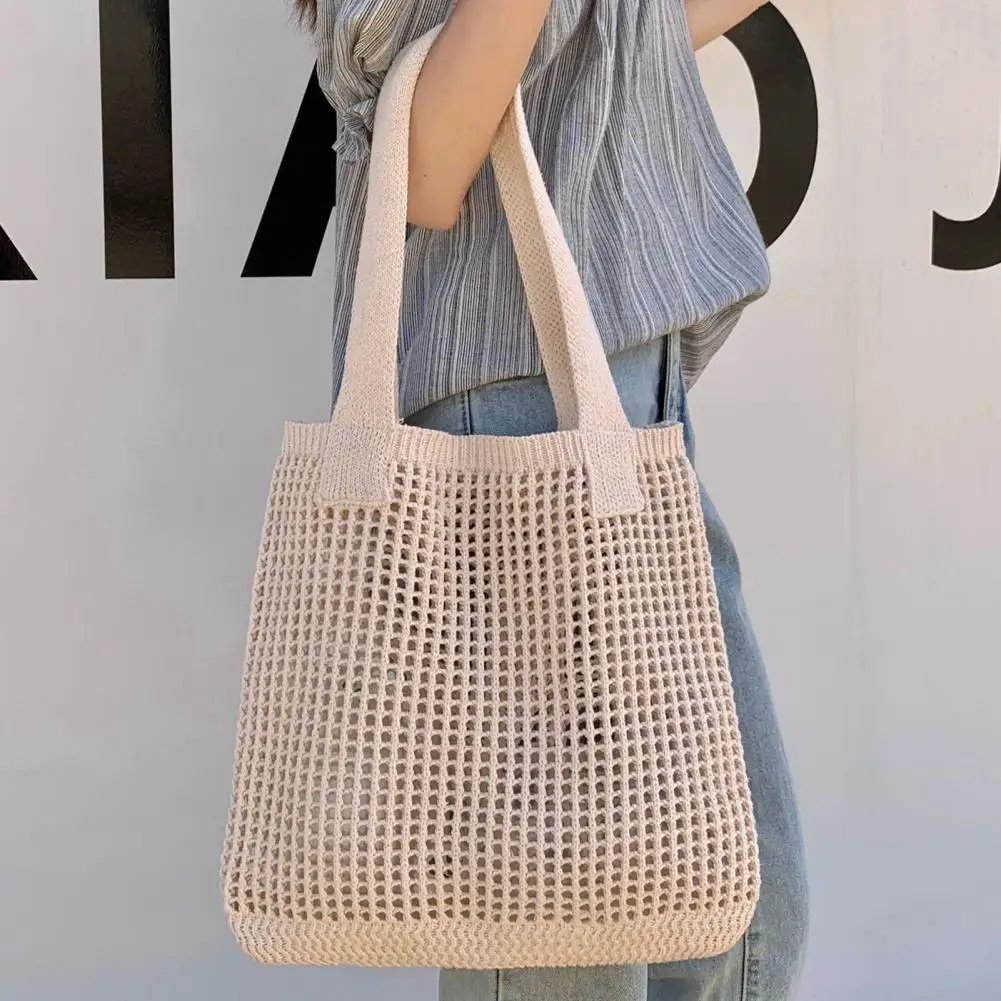 Shoulder Bag Stylish Crocheted Beach Tote Bag with Large Capacity Great Load Bearing for Shoulder Knit Handbag Woven Beach