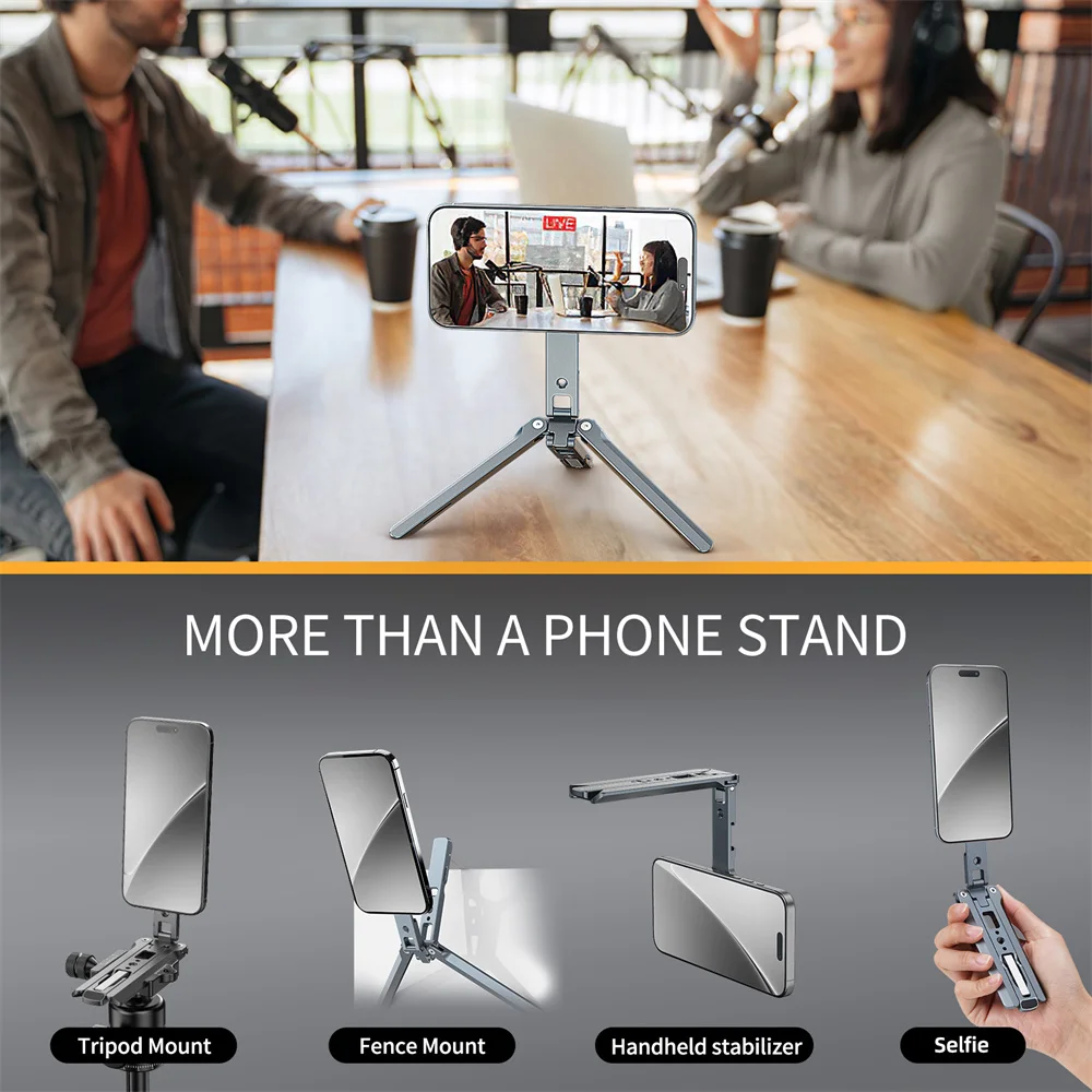 Magnetic Pocket Phone Tripod Foldable With Hook MG-05G Compatible With Magsafe For IPhone 16 15 14 13 12 Pro Max Plus Series 6.35mm Screw Tripod...