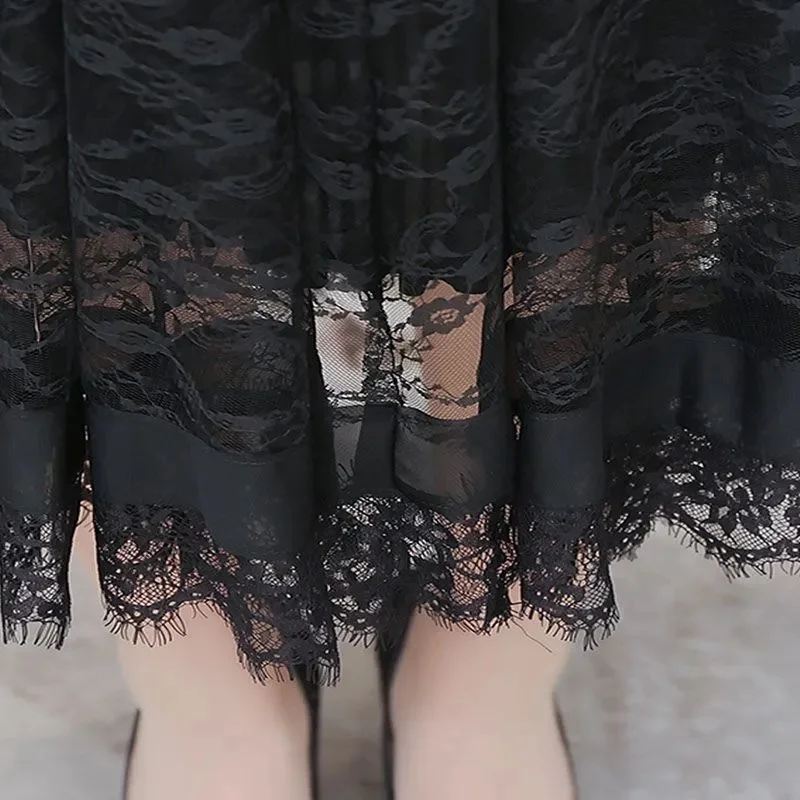 High Quality Fashion Dress Pink 2023 Spring and Autumn Women's Long Sleeve New Popular Black French Mesh Lace Long Dress Elastic