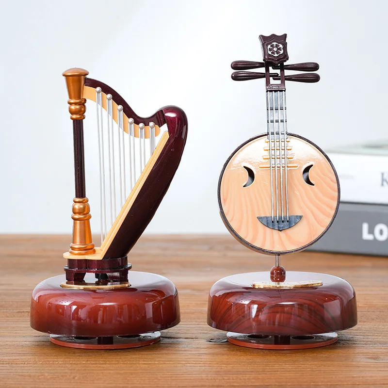 New Product Ideas Mini Wooden Violin Guita Shaped Music Box Rotating Instrument Music Box for Christmas Valentine's Days