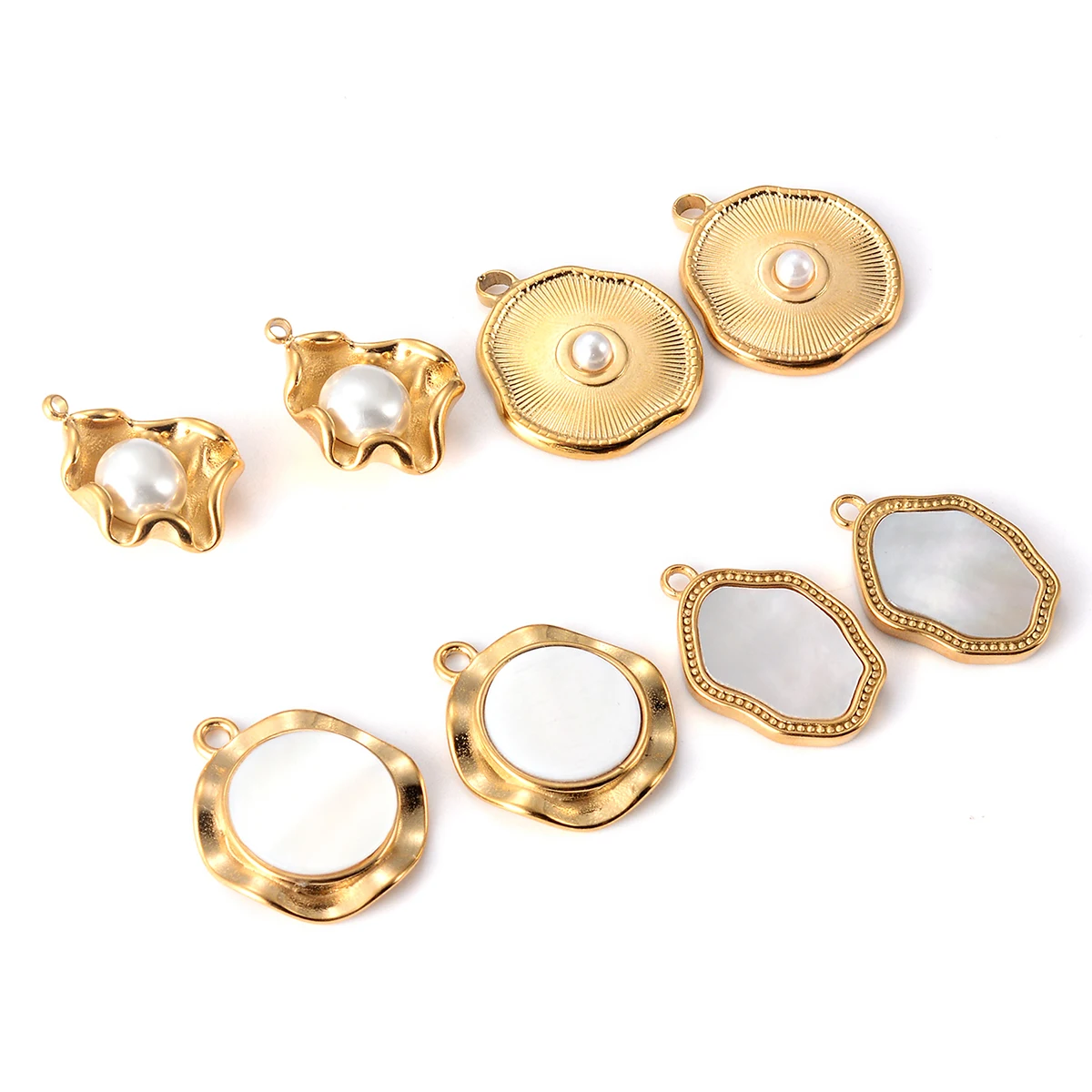 Wholesale 4Pcs/lot Stainless Steel Imitation Pearl Shell Irregular Charms for DIY Jewelry Making Pendant Necklace Accessories 4