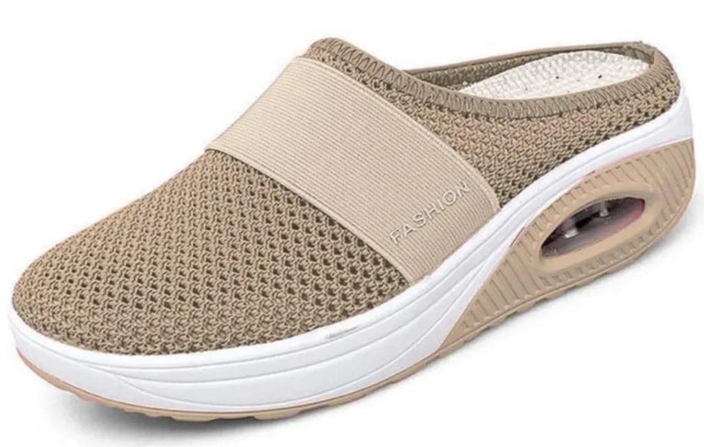 2025 Summer European and American Large Size Baotou Half Slippers Women's Mesh No Heel Slip-on Women's Shoes Flat Shoes