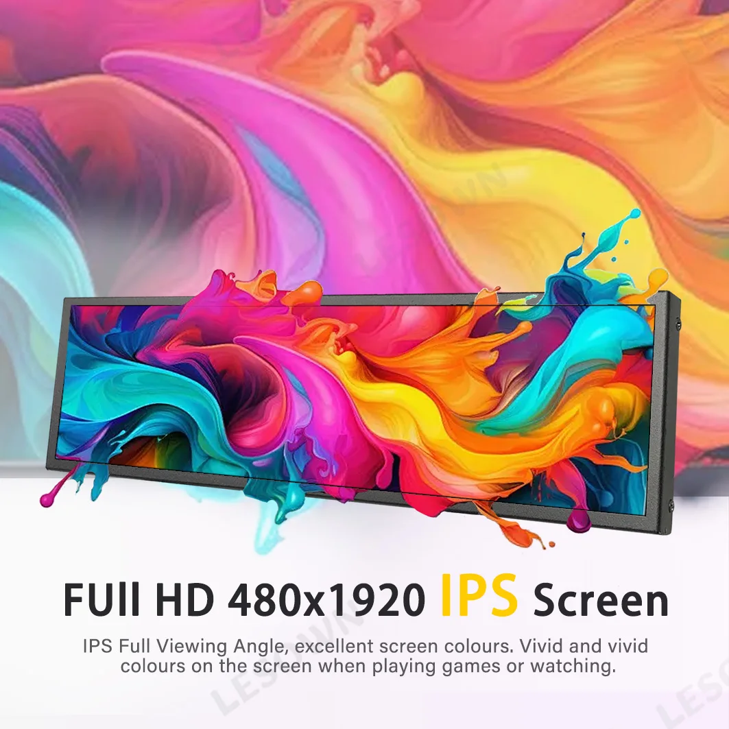 LESOWN 8.8인치 스트레치 바 디스플레이 휴대용 480x1920 USB-C 여행용 외부 보조 화면 (음악 스펙트럼 디스플레이용)