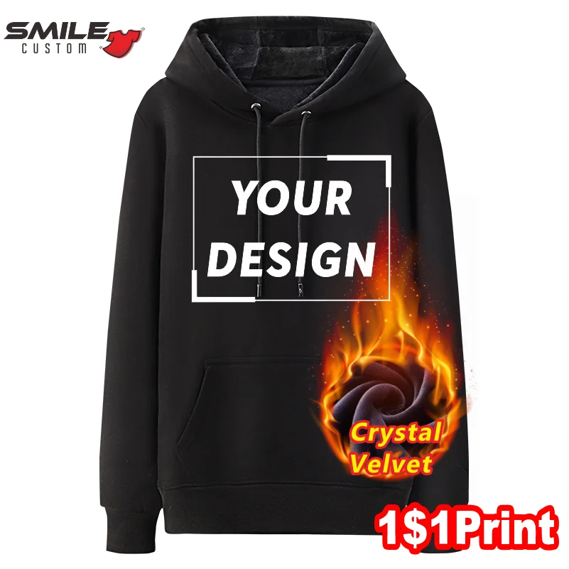 Winter Fleece Warm Hoodie Custom Print Logo Casual Men's and Women's Versatile Sweatshirts Embroidered Pattern Fashion Sweater