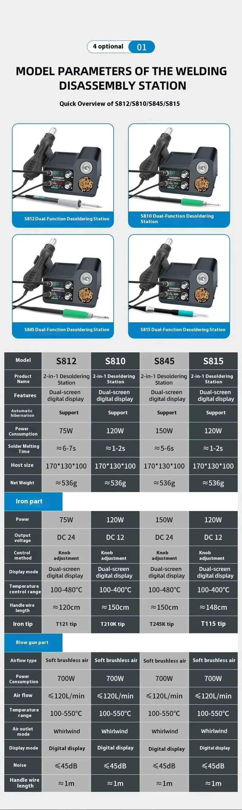 S810 납땜 스테이션 OLED 디지털 조절 열풍기 자동 절전 JBC 115 마이크로 전자 휴대폰 수리 용접 도구