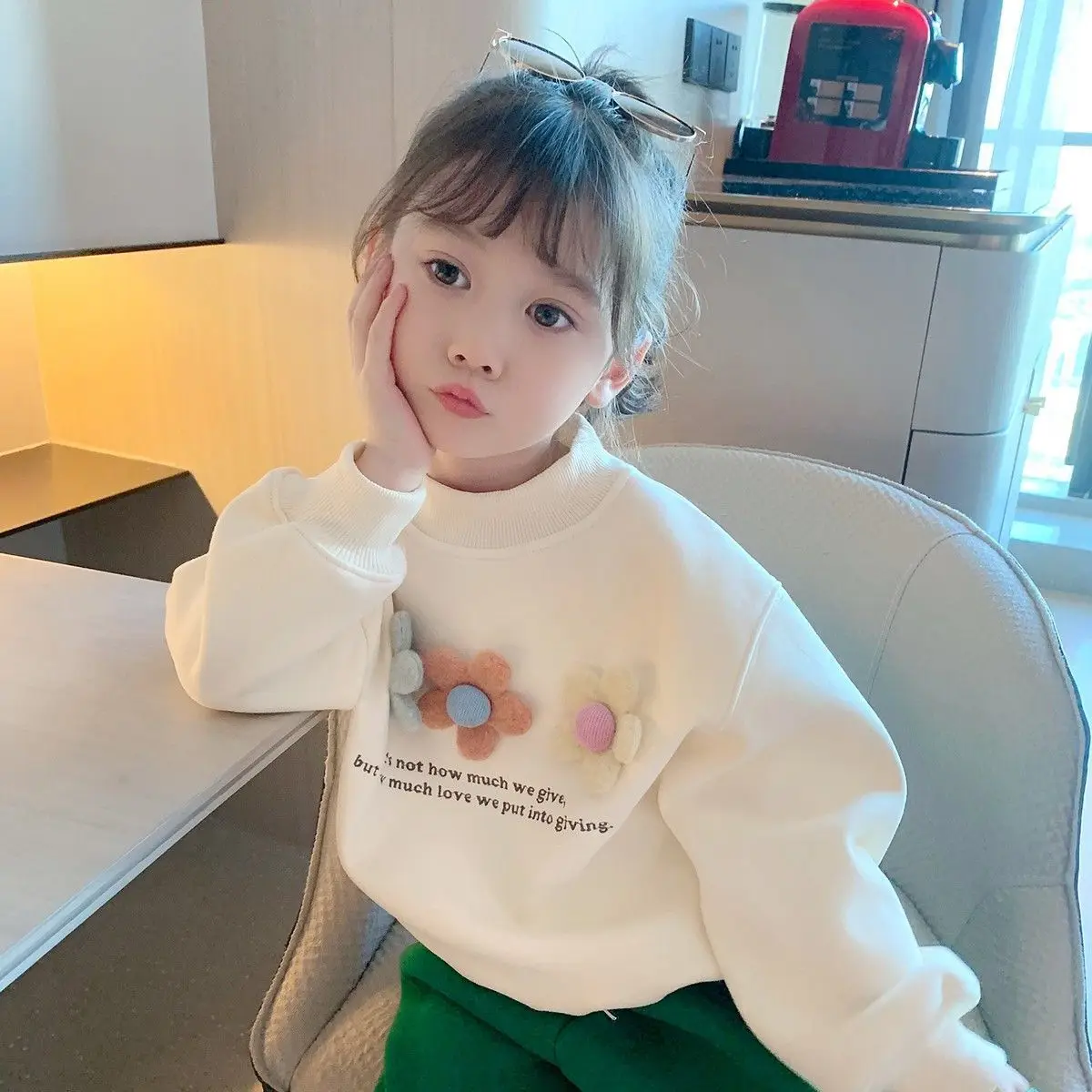 Girls Sweatshirt Kids Flower Pullover Toddler Fashion Loose Hoodies 2024 Spring Autumn Children's Clothing Korean Style
