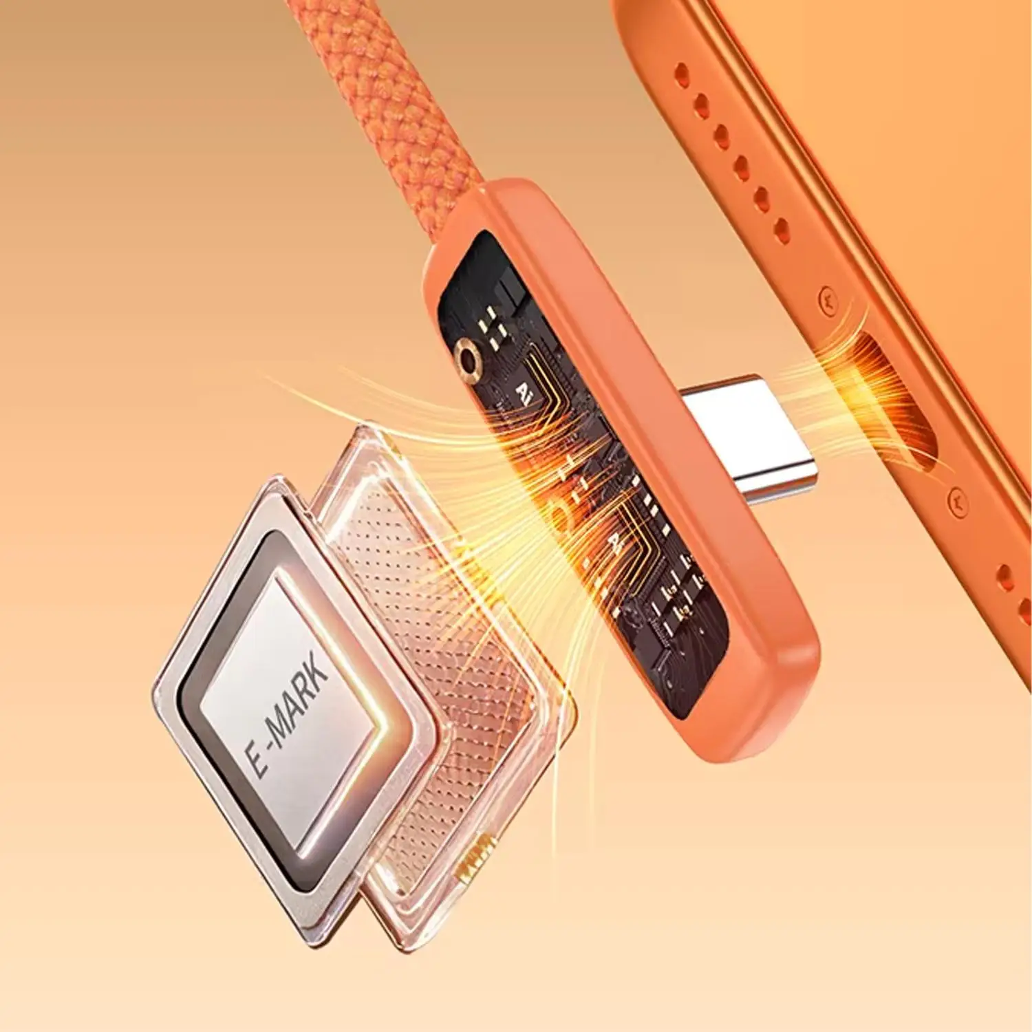 PD45W Super Fast Charging Cable - USB C to Type-C Right Angle Nylon Braided Data Line