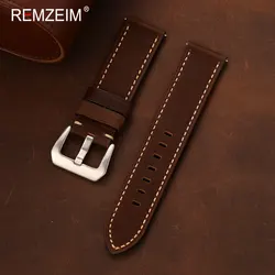 Vintage Oil Wax Leather Watch Band - Quick Release, Durable Calfskin Strap - 22mm (Dark Brown)