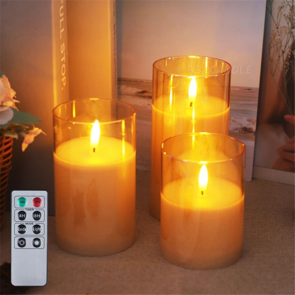 3PcsGlassRemoteControlCandleLightSimulationLEDElectronic