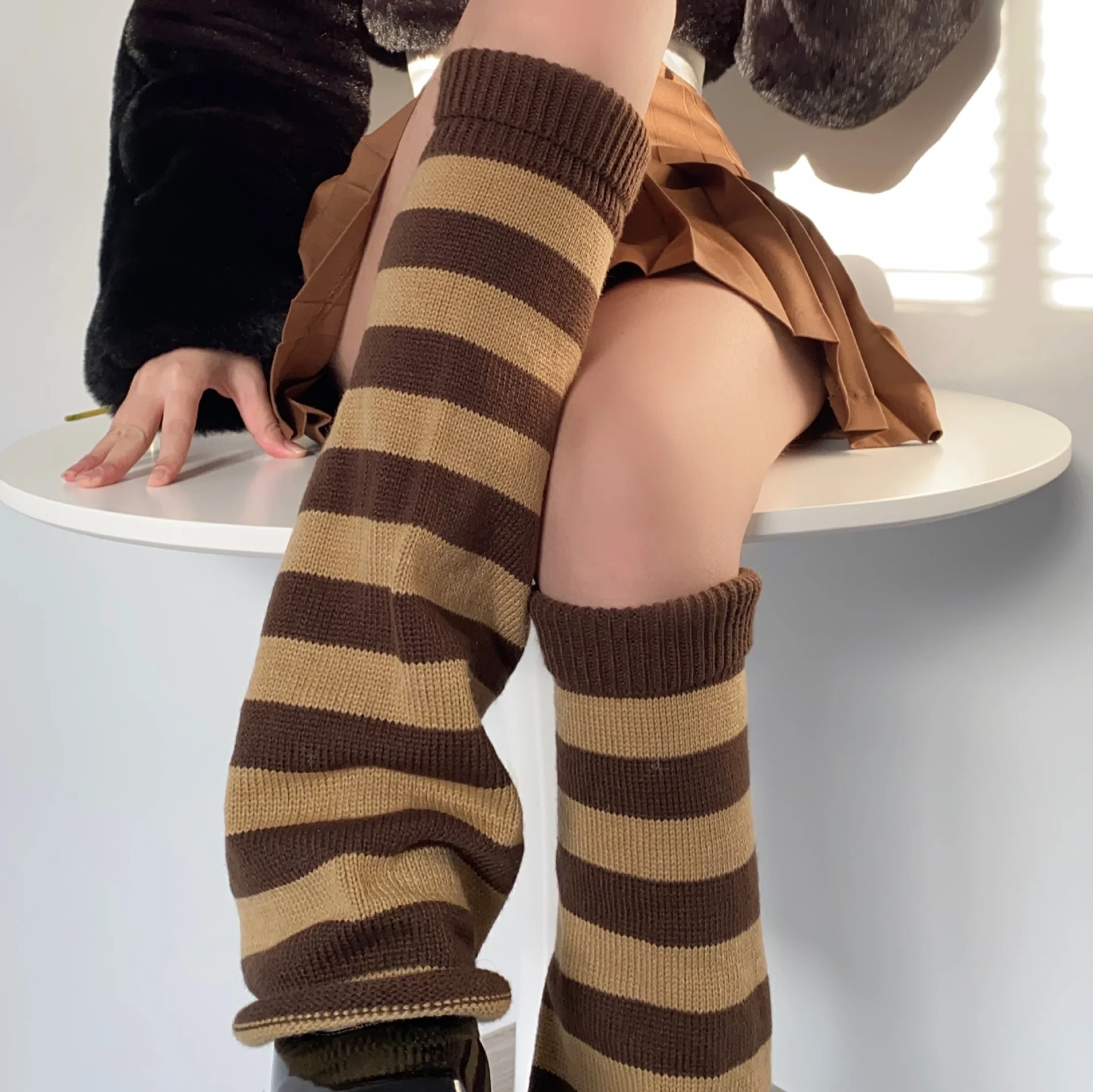 Y Demo Y2k Casual Striped Flare Leg Warmers Women Stretchy
