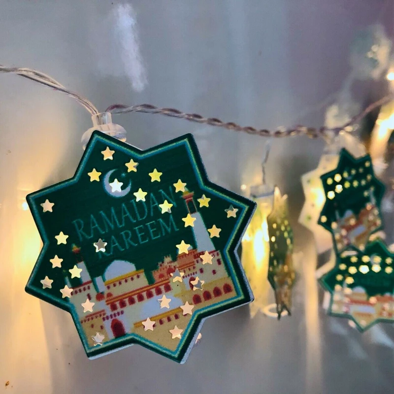 

10LED Eid Mubarak, луна, звезда, искусственная гирлянда, модель 2023, исламское мусульманское искусственное украшение, праздничное освещение