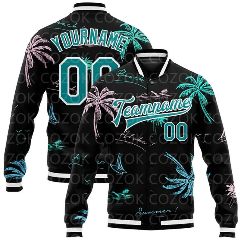 Custom Coconut tree 3D Printed Baseball Button Jacket Bomber Full-Snap Varsity Letterman Jacket