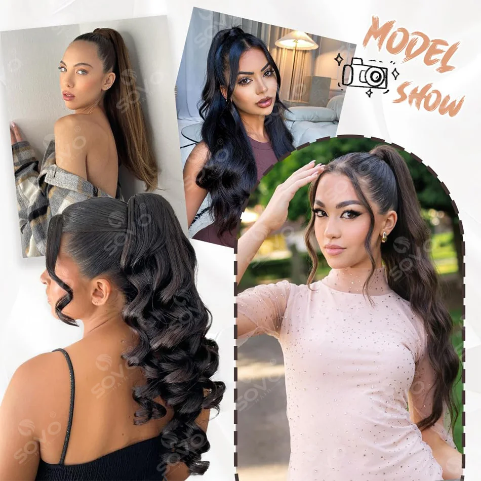 Ponytail Human Hair Extensions Straight Wrap Around Horsetail 100% Remy Human Hair 12"-28" Ponytail Extension for Women 6