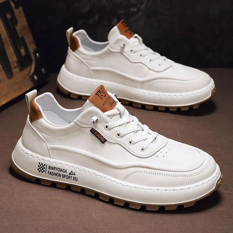 أحذية رياضية غير رسمية للرجال من الجلد الطبيعي ، م...