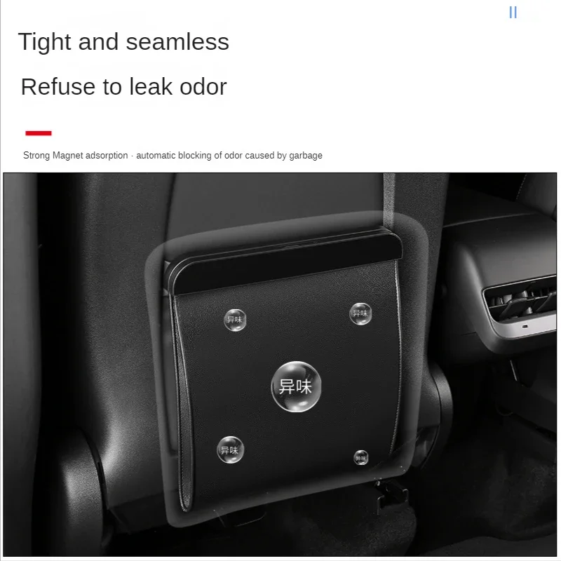 For Tesla Model 3 Y Garbage Bag Waterproof Magnetic Adsorption Trash Can with LED Leak-proof Back Seat Hanging Storage Box