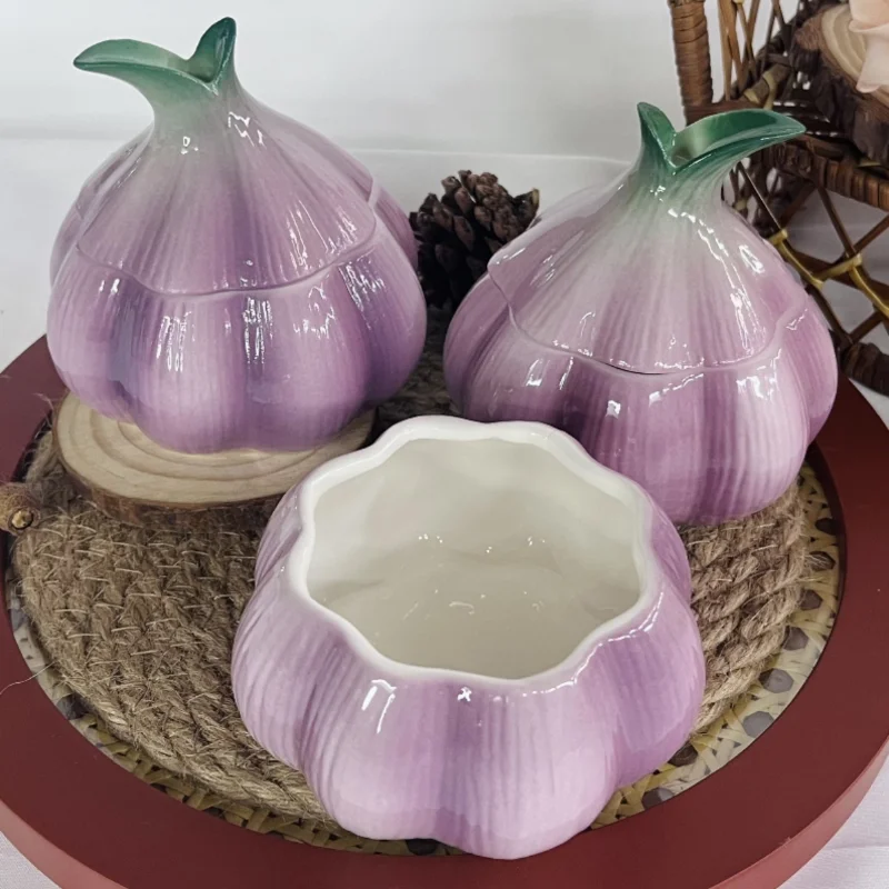 Creative Purple Garlic Ceramic Storage Jar Exquisite Kitchen Storage Container Candy Nut Jar Multifunctional Box Decor