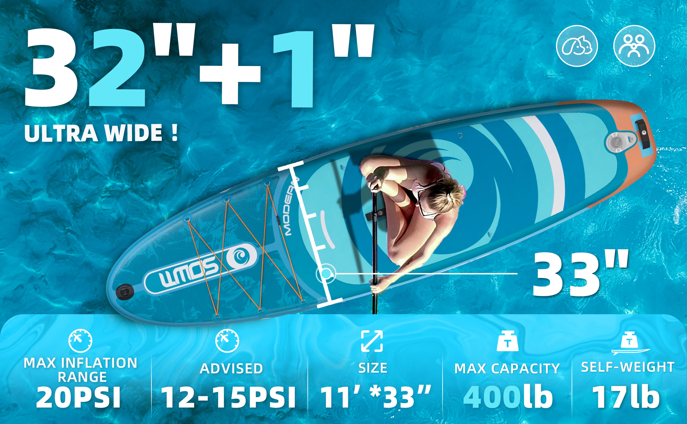 Sowm Blue Sup Wasserdichtes Aufblasbares Paddle Board 10'5''x33''x6'' für Erwachsene Stehender Stil Aquatisches Angeln Mit Zubehör SUP – Detail 2
