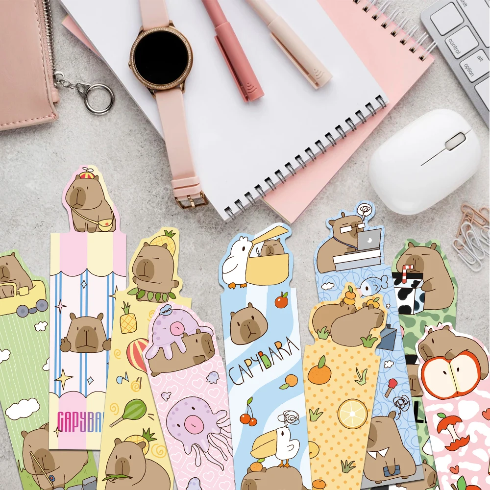 30pcs Cartoon Cute Capybara Bookmarks Reading Pages Books Tagging Students Stationary Supplies DIY Creative Aesthetic Bookmarks