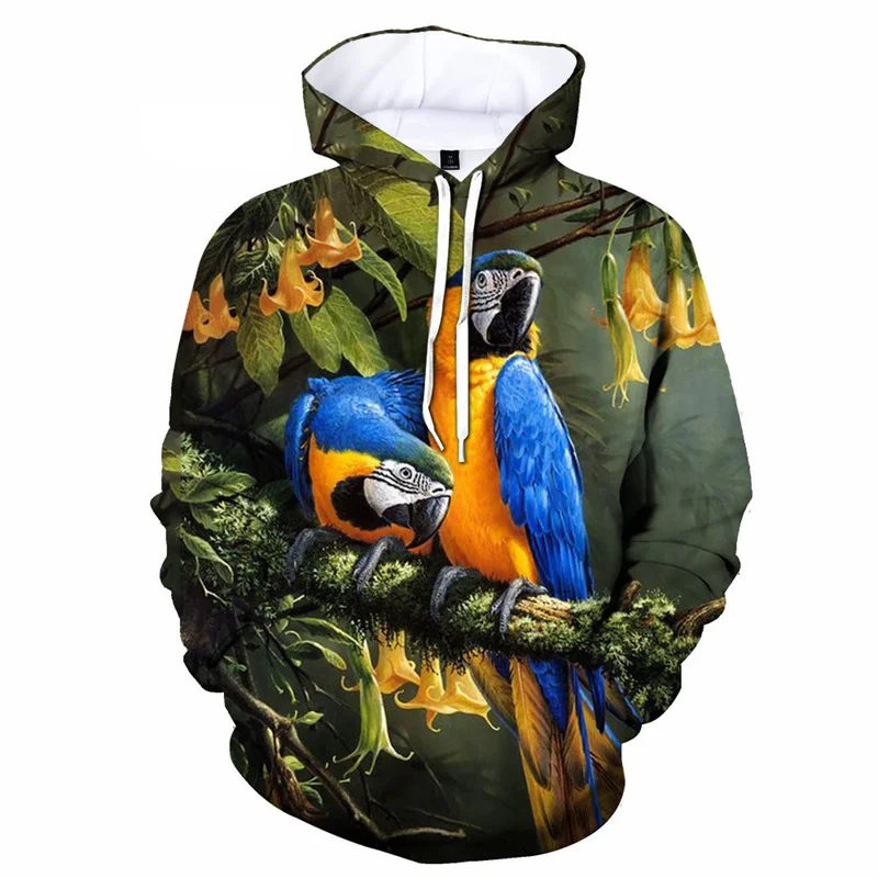 thumbnail image 1 of Sudadera con capucha con estampado 3D de pájaro y loro para hombre, divertida sudadera con estampado de animales, sudadera informal de manga larga holgada estilo Harajuku, 1 of 4