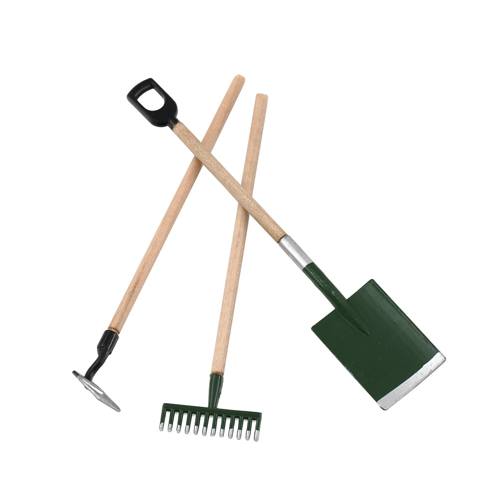 

3Pcs 1/12 Doll House Miniature Farming Tools Simulation Shovel Rake Hoe Model Toys for Mini Decoration Dollhouse Accessories