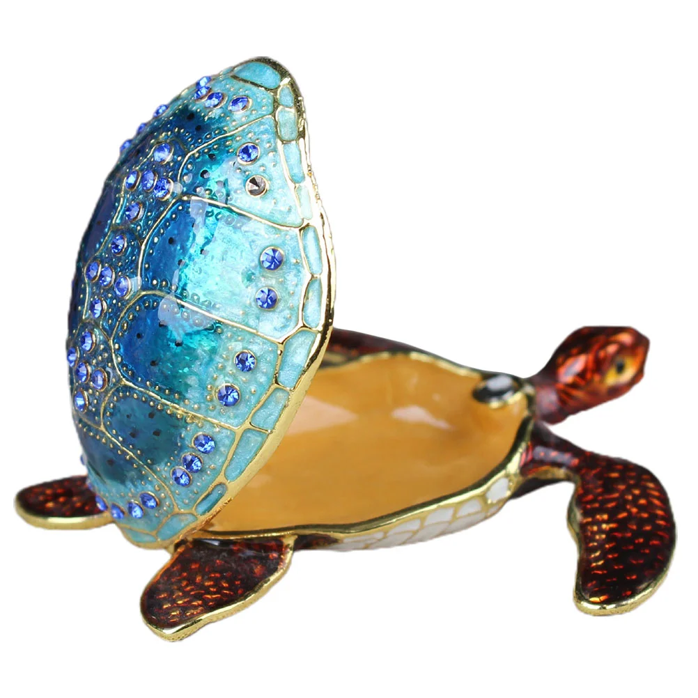 Container Dresser Decor Turtle Jewelry Trinket Holder Alloy Rhinestone Ring Case y2k rhinestone