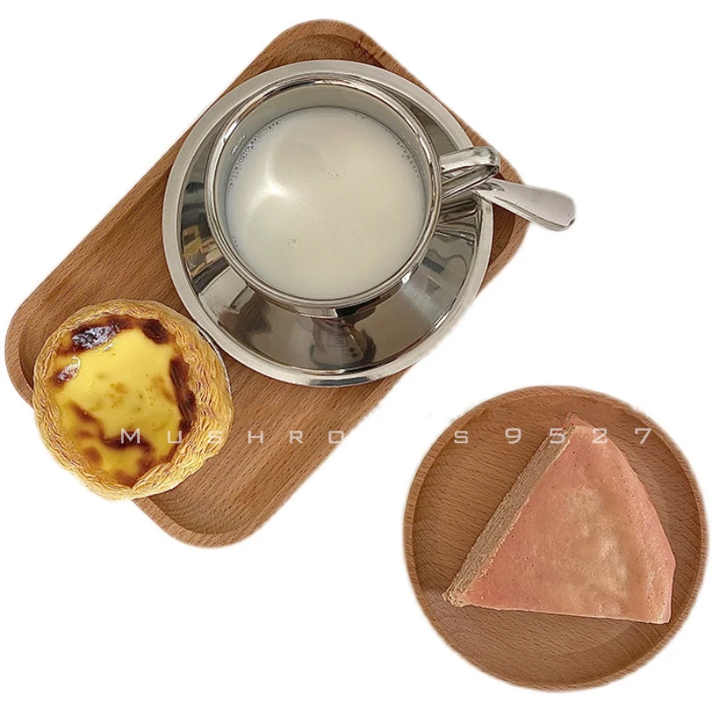 Korean Style Niche Coffee Cup and Saucer Set Retro Stainless Steel Coffee Cup Small Posing Vlog Afternoon Tea stainless steel cup coffee cup stainless steel cups coffee stirring cup stainless steel mug