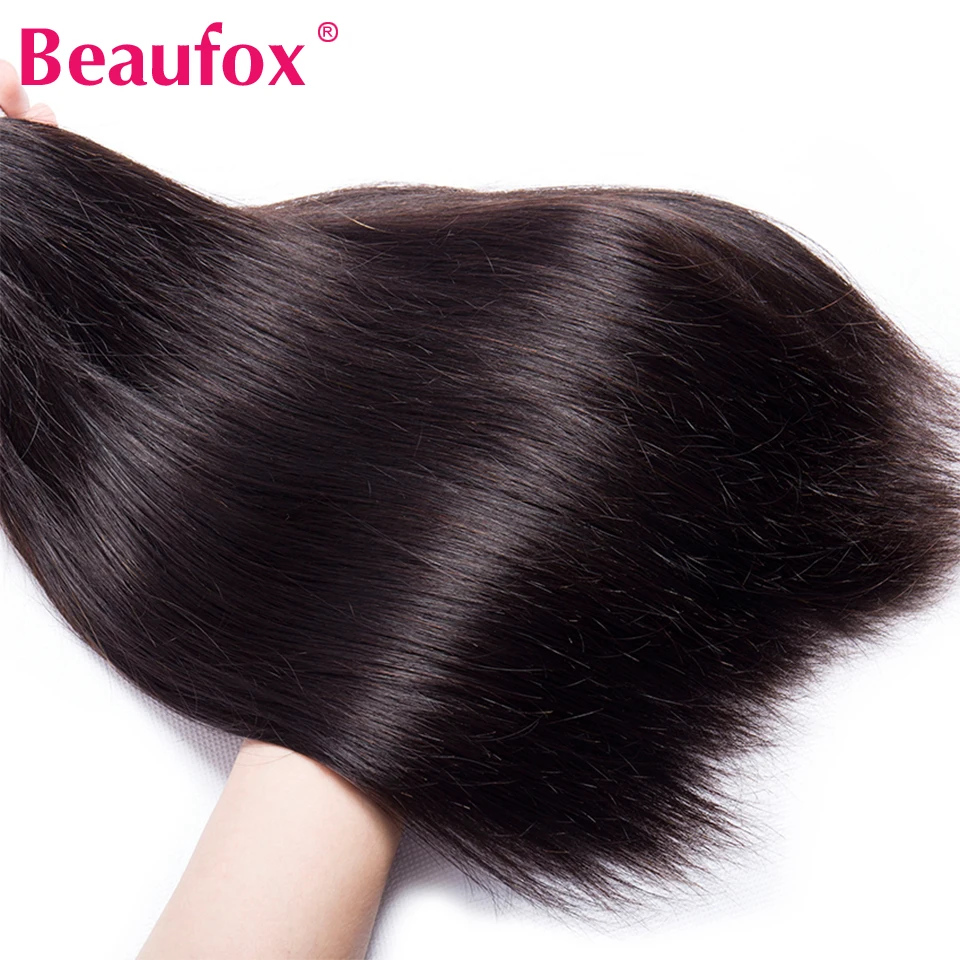Beaufox Brazilian Hair Weave Bundles Straight Human Hair Bundles Extension Natural/Jet Black Remy 1/3/4 Pc Hair Bundles 8-30 In 4