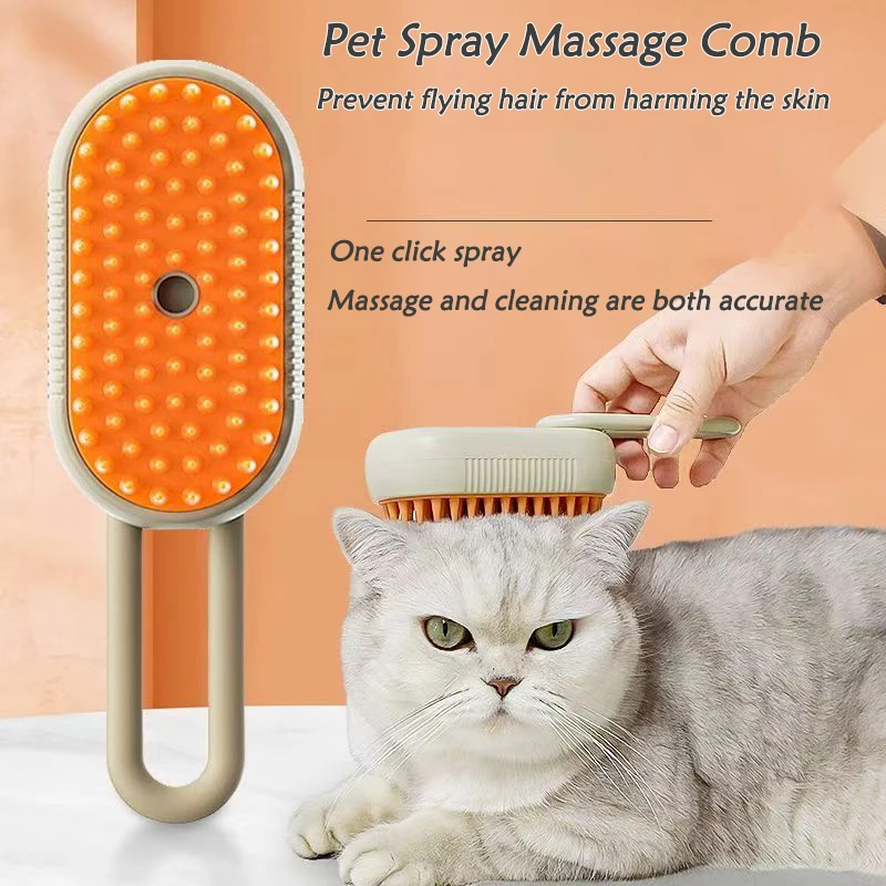 Cat Dog Pet Spray Massage Brush One Button Steam Spray Folding Rotatable Grooming tool Hair Bath 3 in 1 Hair Removal Brush Comb 3