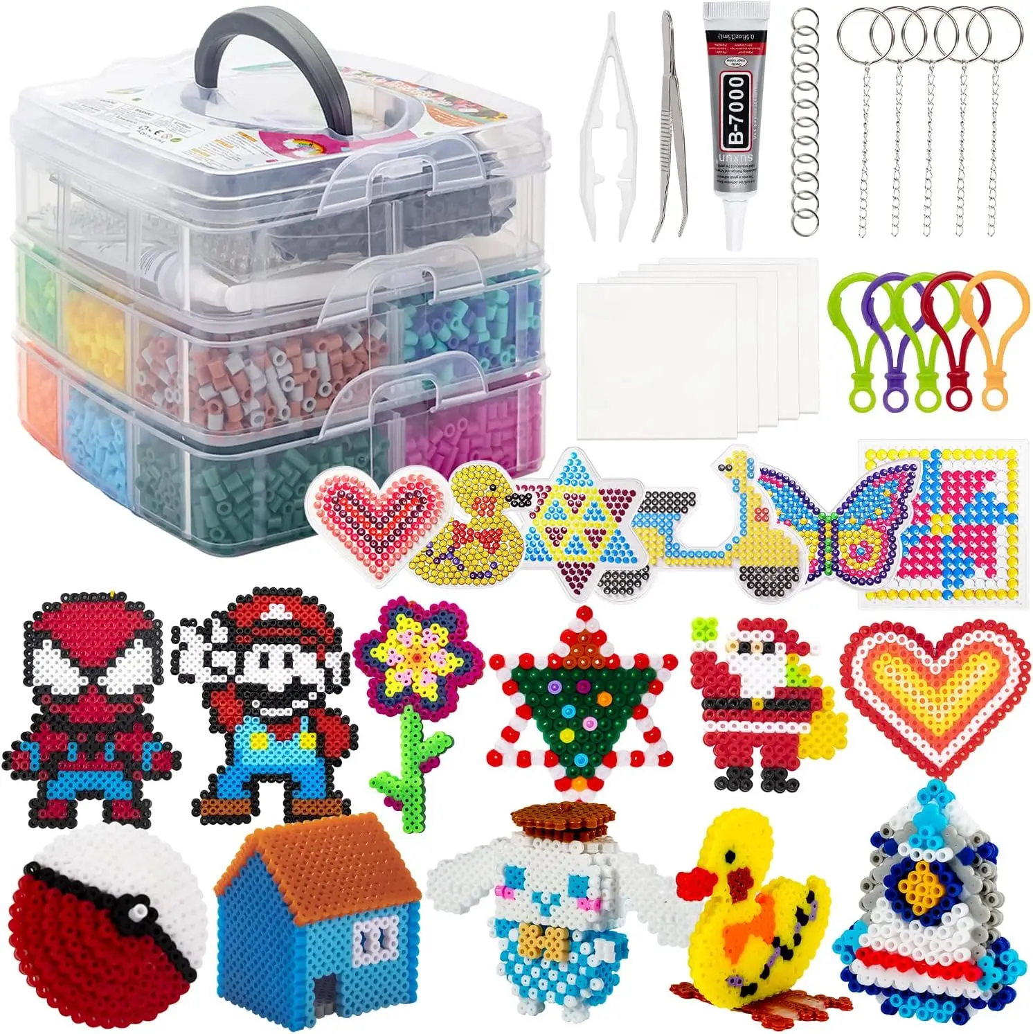 10000 Pcs Fuse Beads Craft Set, Creative DIY Kit with Storage Box, Pegboards, Ironing Paper Chain Accessories Colorful Crafts 2