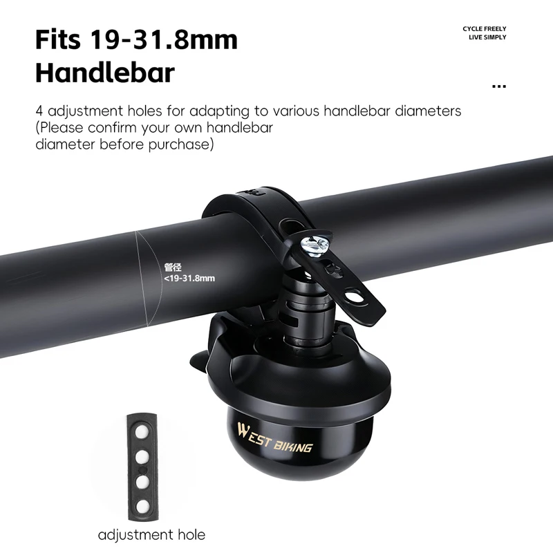 웨스트 바이킹 미니 구리 자전거 벨 - 고데시벨 선명한 링톤, 19-31.8mm 핸들바 로드 MTB 폴딩 벨 액세서리