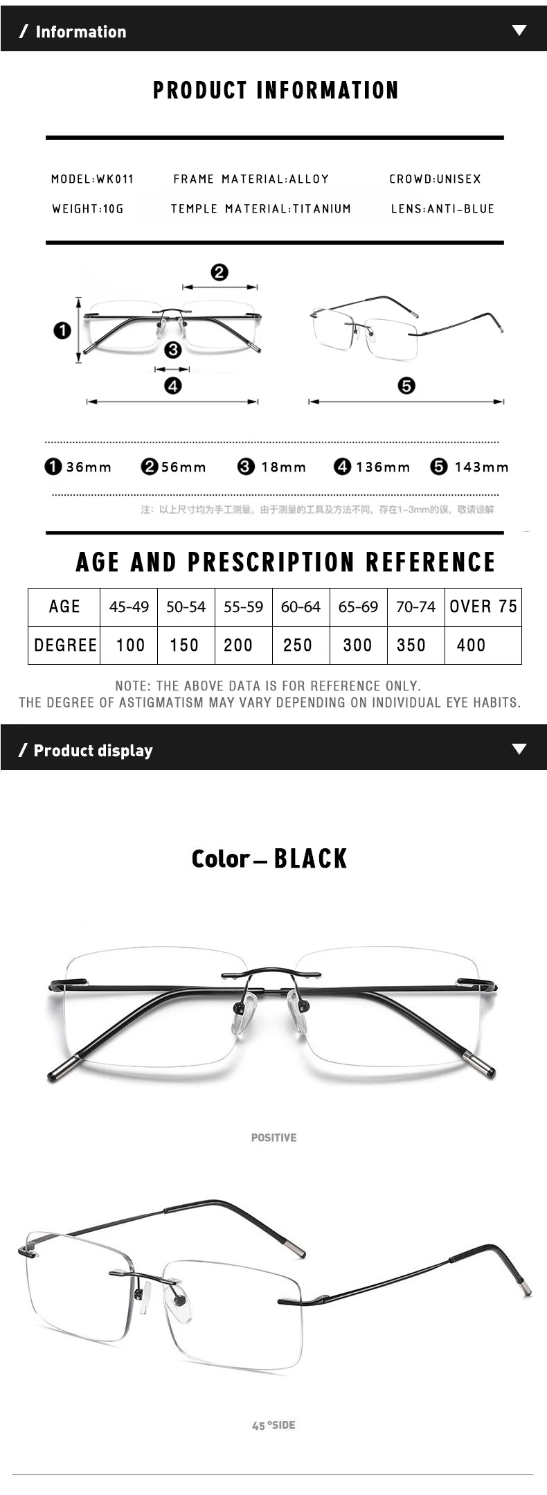 Kansept Women's Rimless Square Titanium Reading Glasses