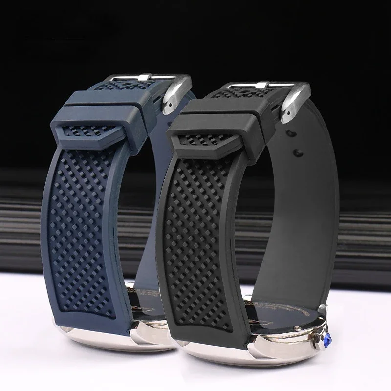 Per Cartier Caliber London Tank Strap W7100056/Muslimb/W7100041/7100015 Man Cinturino In Silicone Gomma Fluorurata 23Mm 24Mm