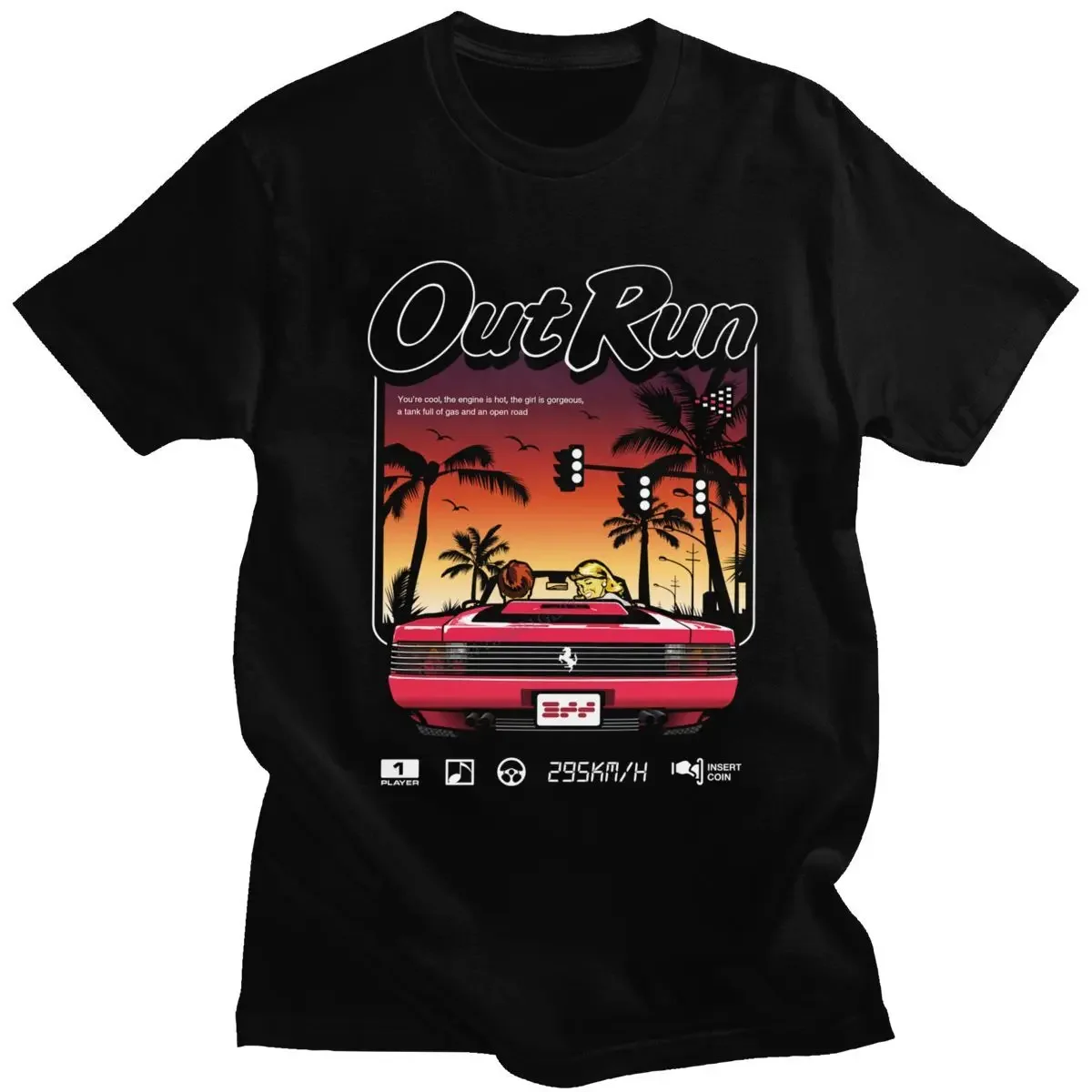 Hombre Videogioco Outrun Tee Top Camisas Anni '90 Vintage Out Run Top T Shirt Camisas Men Fashion Old School Japan Arcade Tops