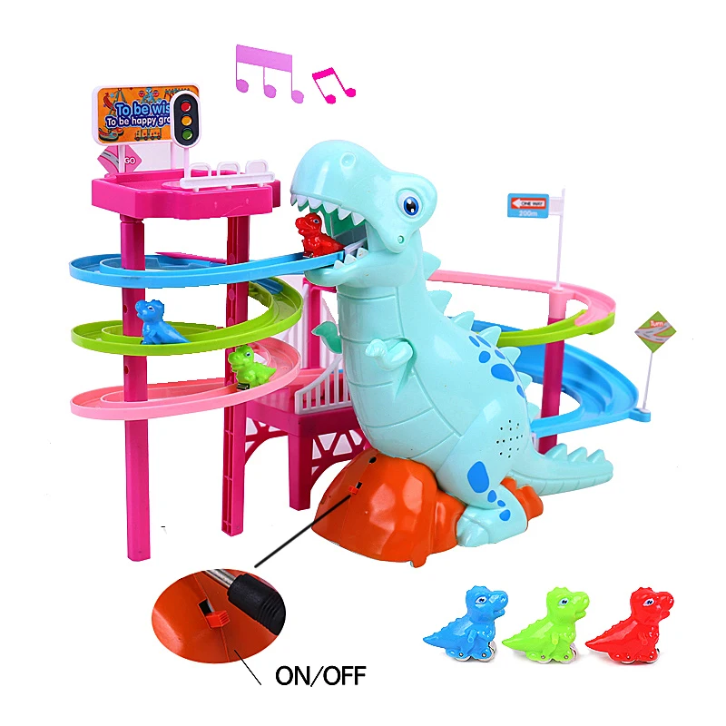 Dinosaur Paradise Suit Pig Toys Climbing Stairs Track Peggy Slide Electric Assembly With Music Colorful 4