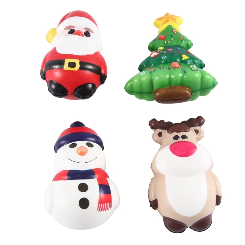 

4 Piece Squishy Anti Stress Reliever Toy Doll Santa Claus Reindeer PU Christmas Gift Slow Rebound Antistress Squeeze Toy
