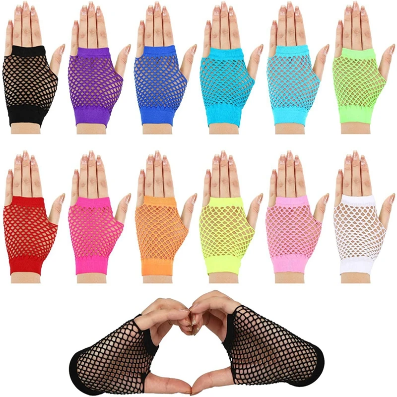 

Women Short Fishnet Mesh Black Gloves Sexy Fingerless Gloves Festival Dance Club Party Cosplay Gloves fietshandschoenen