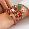 KunJoe 5pcs/set Cute Christmas Series Snowflake Tree Pendant Crystal Bracelet Women CCB Beads Adjustable Thread Rope Bracelet 3