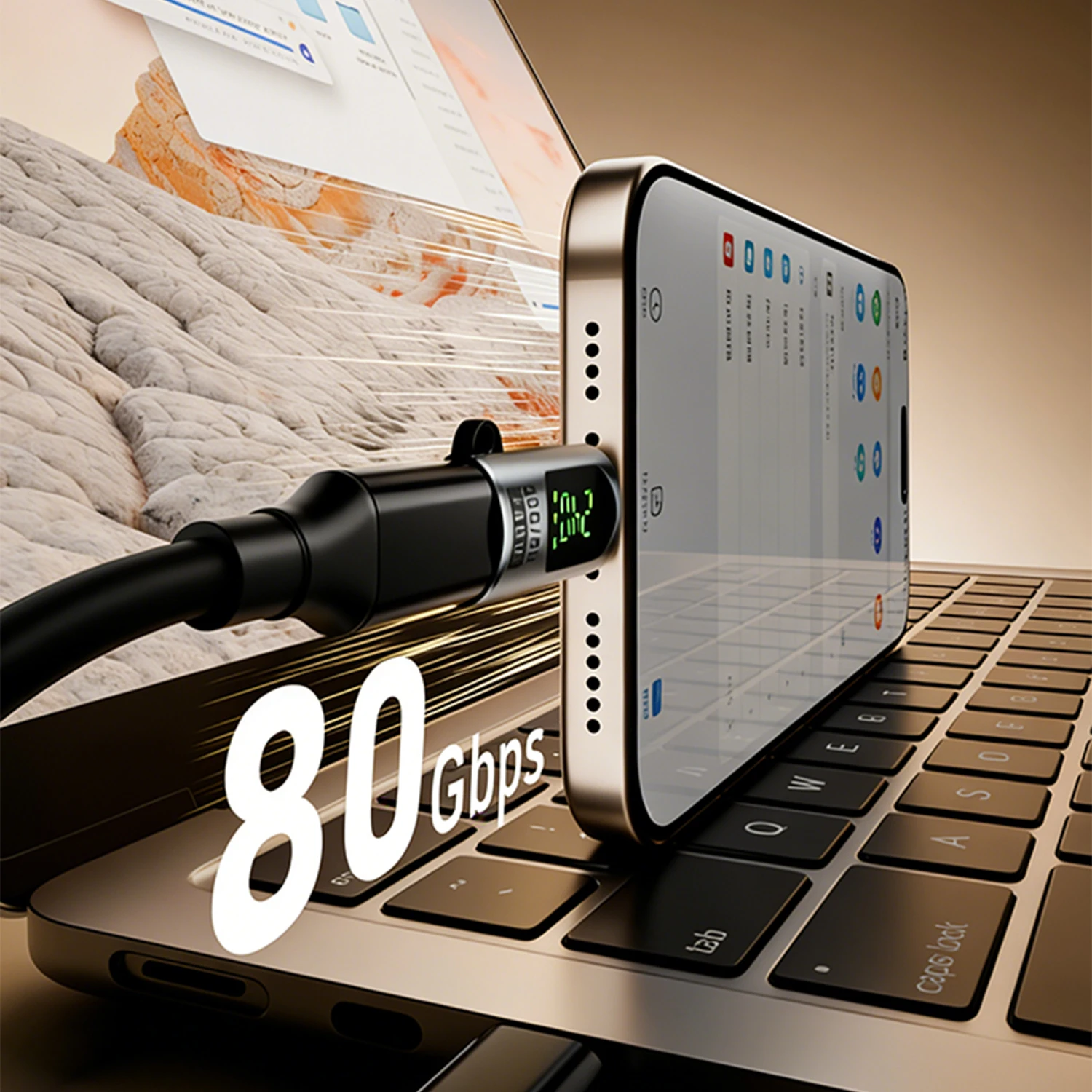 LED 디지털 디스플레이가 있는 USB C 어댑터 PD 240W 80Gbps 타입 C 남성-여성 연장 커넥터 (아이폰 15/16 맥북 아이패드용)