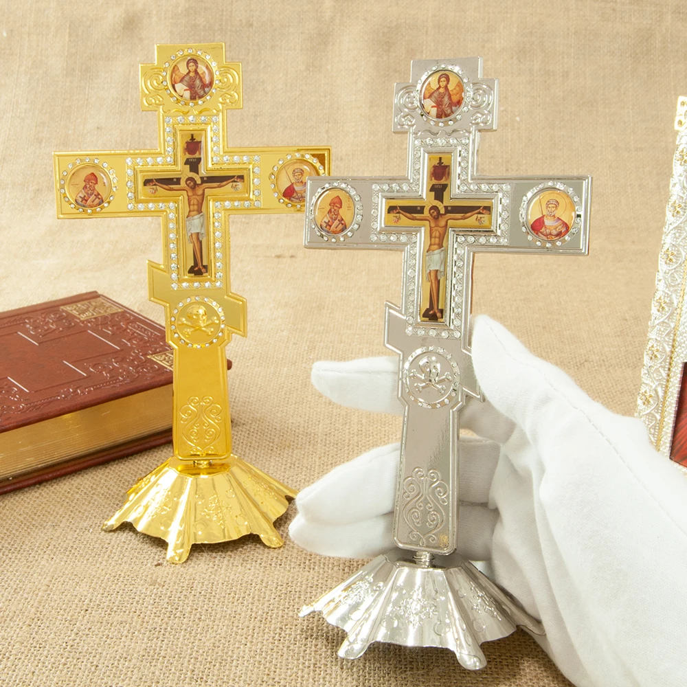 Orthodox Cross Blessing Cross Stand Church Decoration Gold Planting Jesus Religion Gift HT wood cross,religious ritual accessories