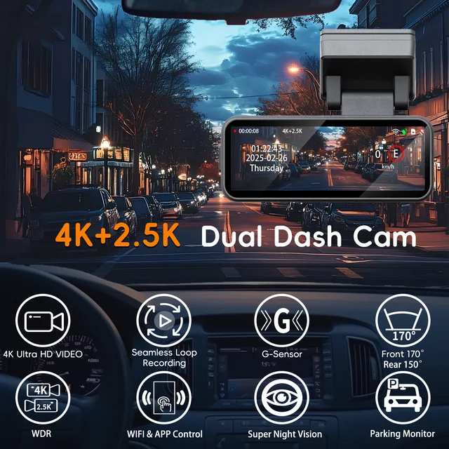 Plinader Dash Cam 4K Ultra HD Lens Car Dashboard Camera Built-in GPS Wifi & APP Control 24H parking monitoring Loop recording 2